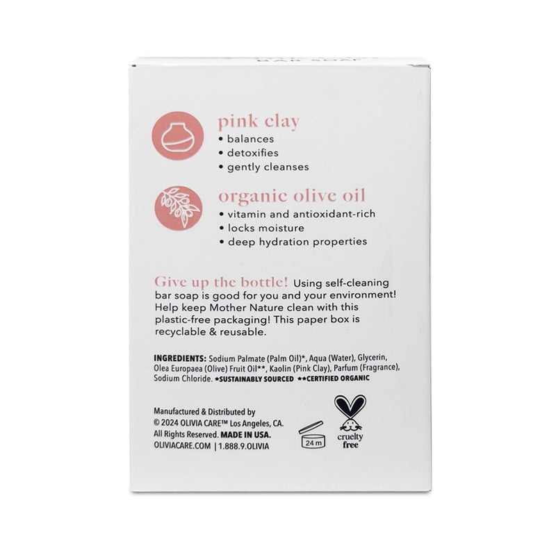Olivia Care Pink Clay Bar Soap 100% Natural, Vegan & Organic - For Face & Body -Detoxify, Exfoliate, Hydrate, Moisturize & Deep Clean - Leave Skin Soft & Silky - Sustainable Palm Oil - 8 OZ - Image 2